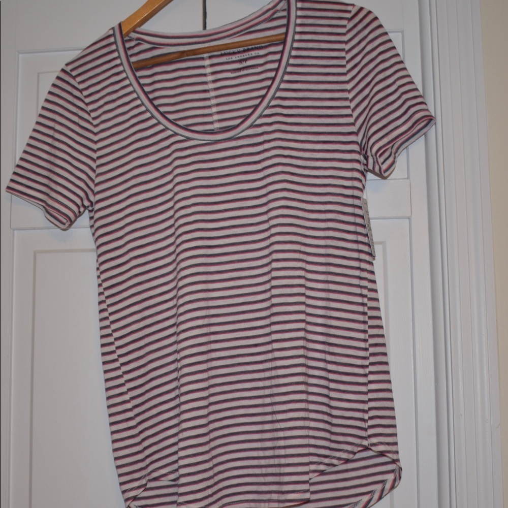 Women’s lucky brand blue red and white striped shirt size small NWT